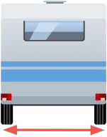 Rear view of a trailer with an arrow between the left and right tires.