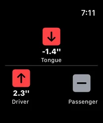 Apple Watch showing tongue, driver and passenger values for a trailer.
